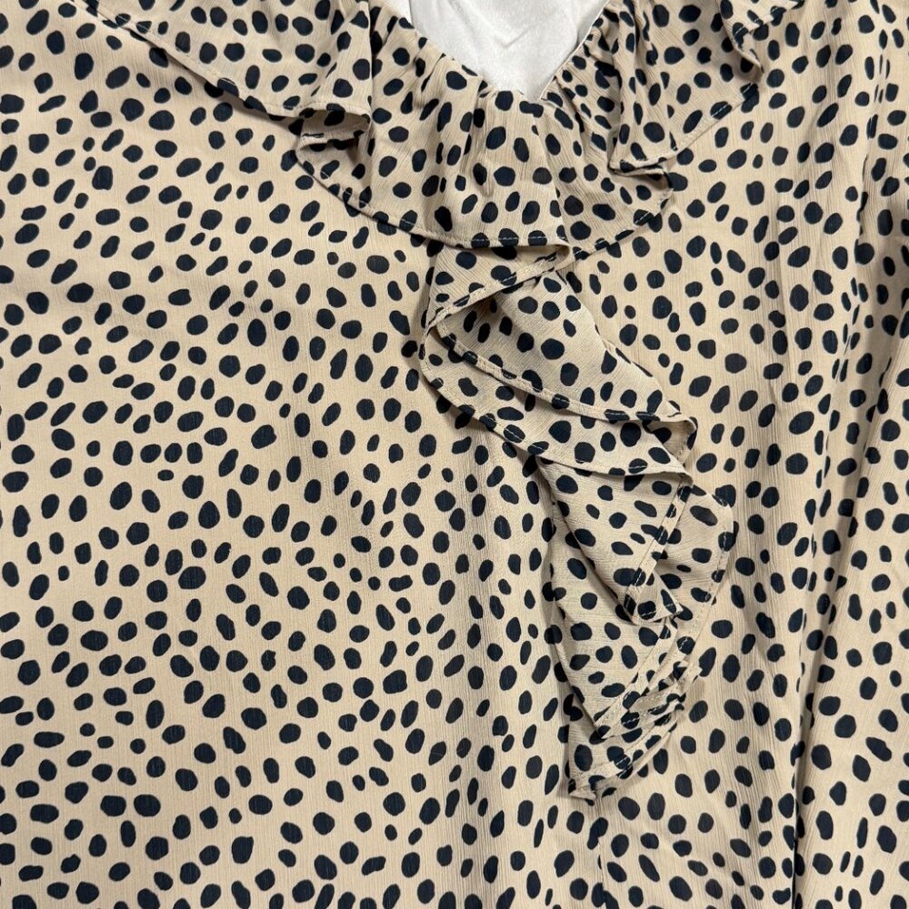 J. Crew Leopard Print Ruffle V-Neck Blouse Tan Black XL - Picture 6 of 6